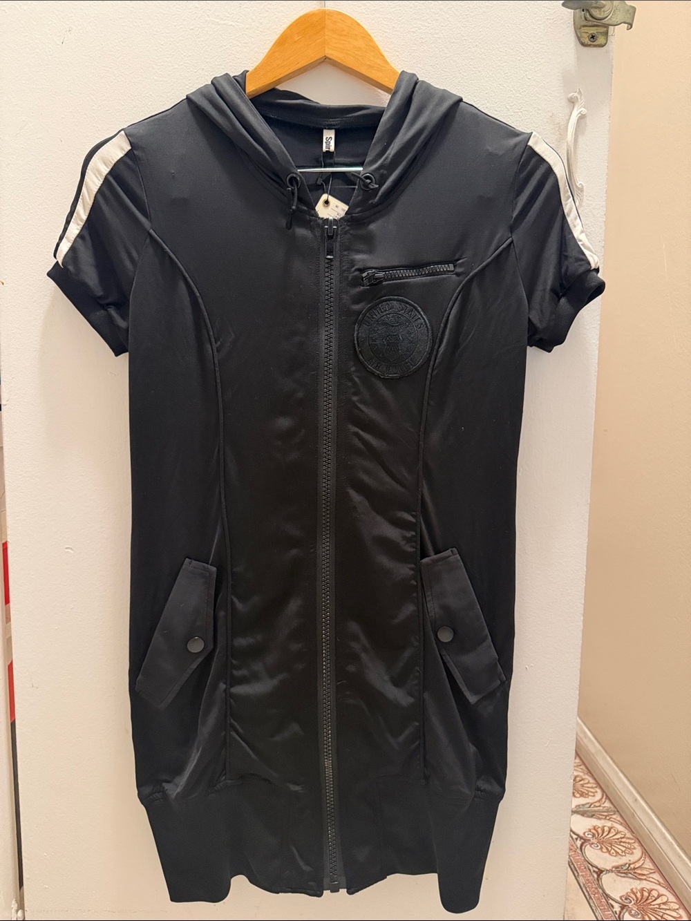Black Hooded Short-Sleeve Zip Jacket